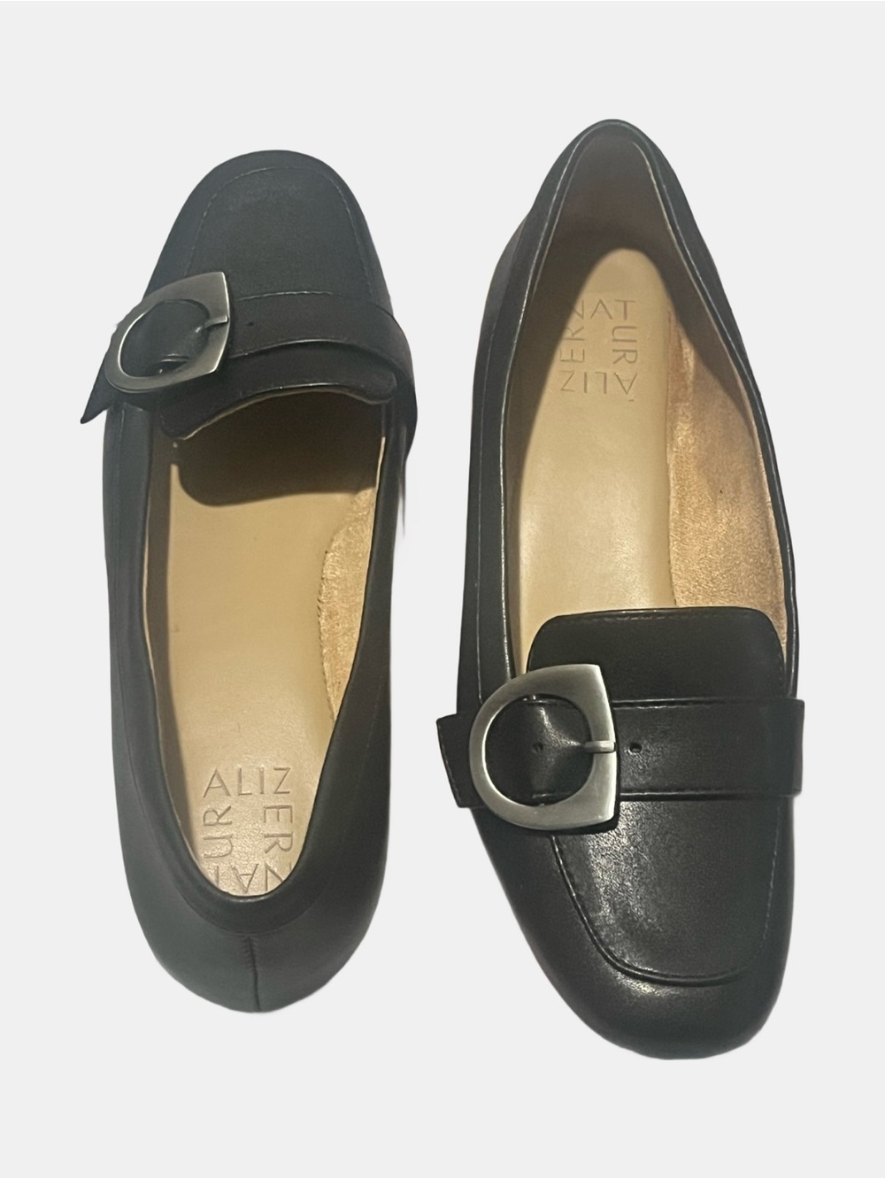 Naturalizer women's Kayden-Moc loafers with distinct silver buckle accent.